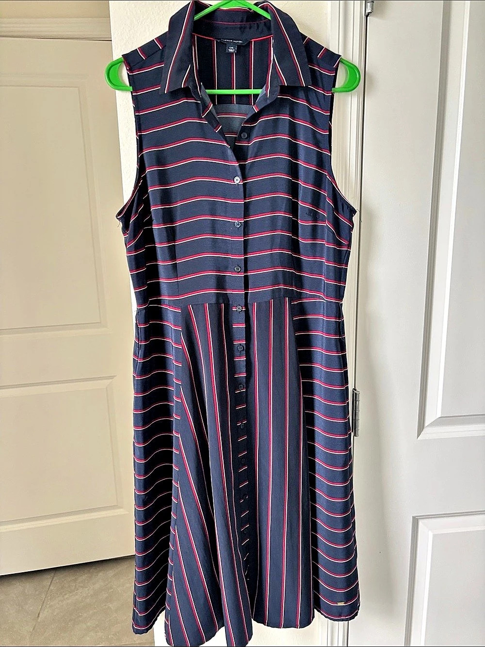 Tommy Hilfiger Striped Sleeveless Midi Dress in Blue & Red
